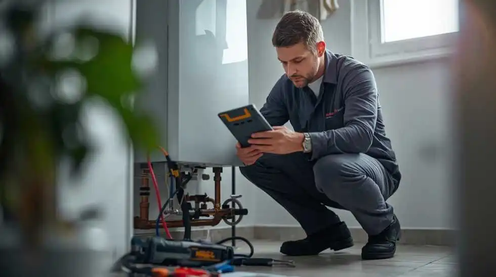 Mechanical Extremes technician inspecting a boiler heating system in Cement City Michigan